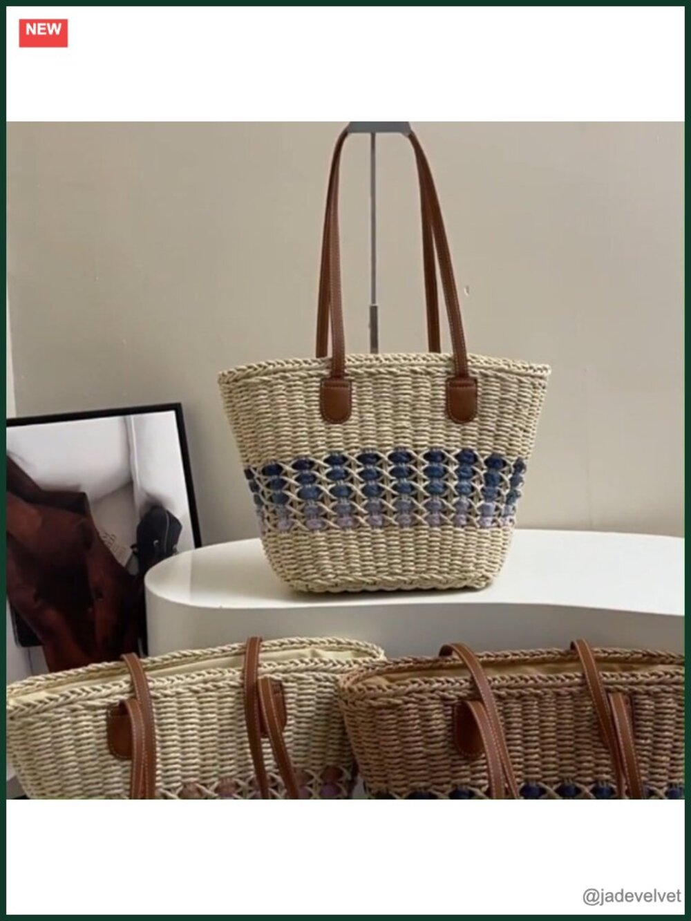 Large Summer Raffia Straw Tote Bag Woven Beach Shoulder Purse - Picture 6 of 6